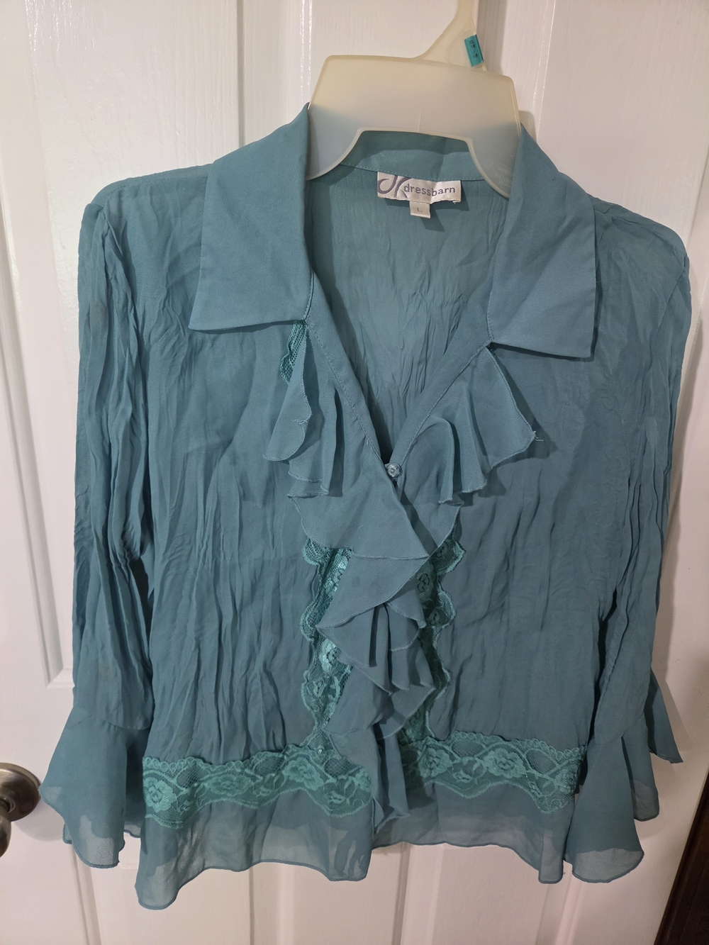 dressbarn Teal Ruffle Lace Blouse